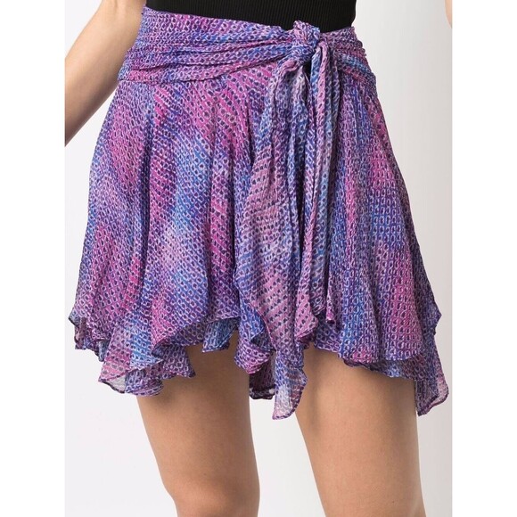 Isabel Marant Atoria Silk Ruffled Mini Skirt True Wrap size 38/6 US NWT Violet